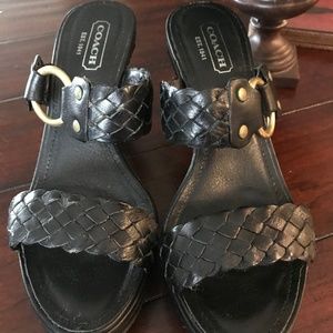 COACH PHEBE PLATFORM SANDALS BLACK 7 PREOWNED